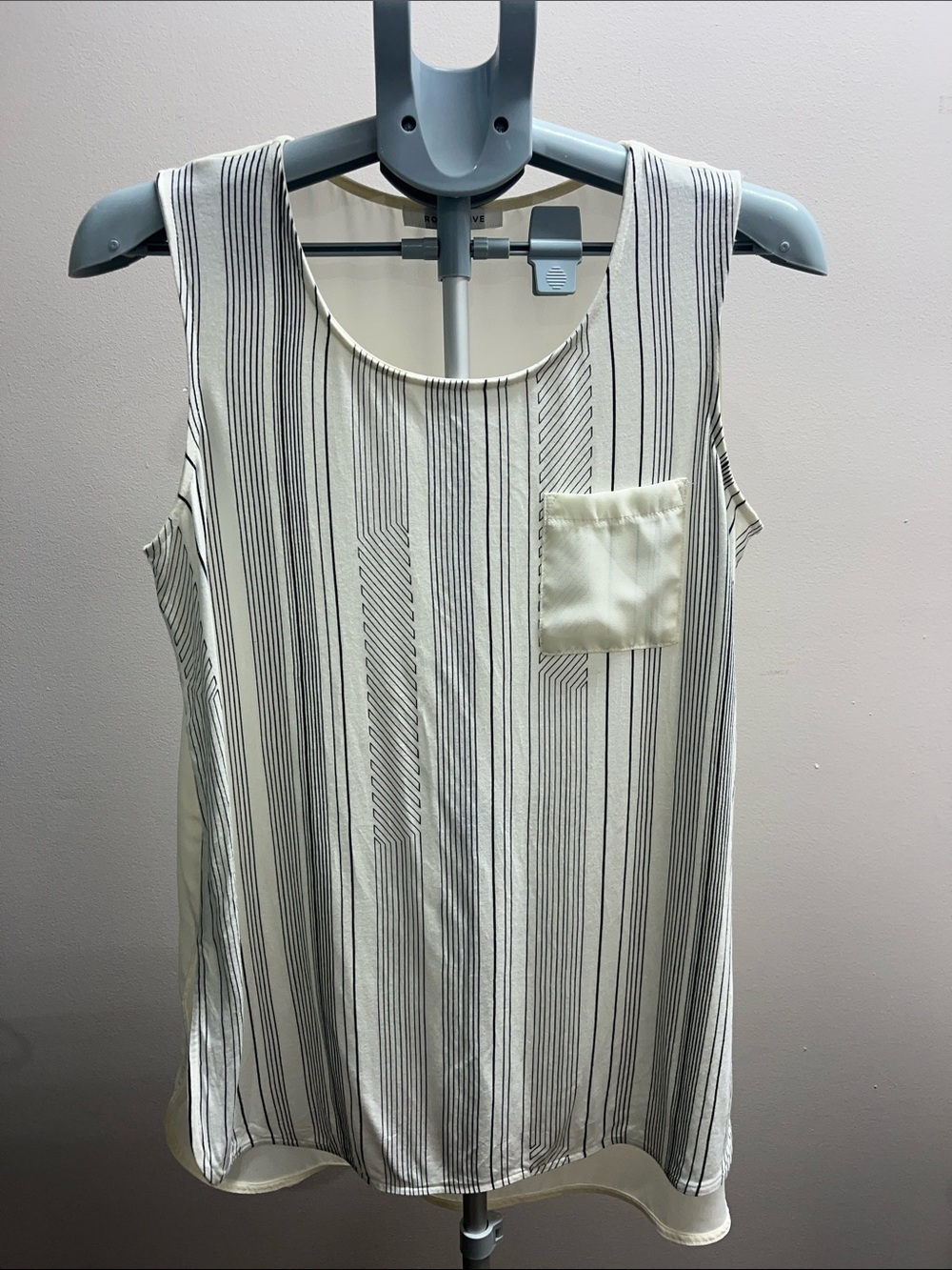 Rose & Olive Ivory and Black Striped Pocket Tank